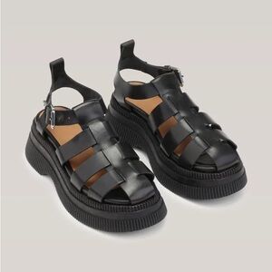 GANNI black leather fisherman creeper sandals
